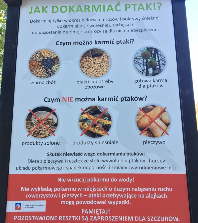 Tablica dot. karmienia kaczek, fot. Słuchaczka, pani Karina 15.10.2018