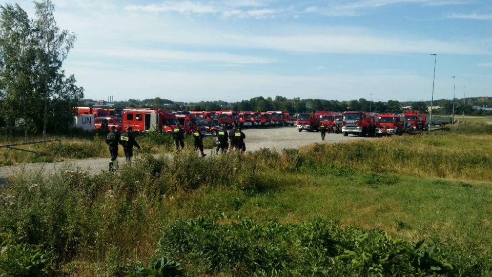 Polscy strażacy - głównie z Zachodniopomorskiego oraz Wielkopolski - zmierzają do środkowej Szwecji, gdzie wezmą udział w akcji gaszenia pożarów lasów. Fot. twitter.com/MSWiA_GOV_PL