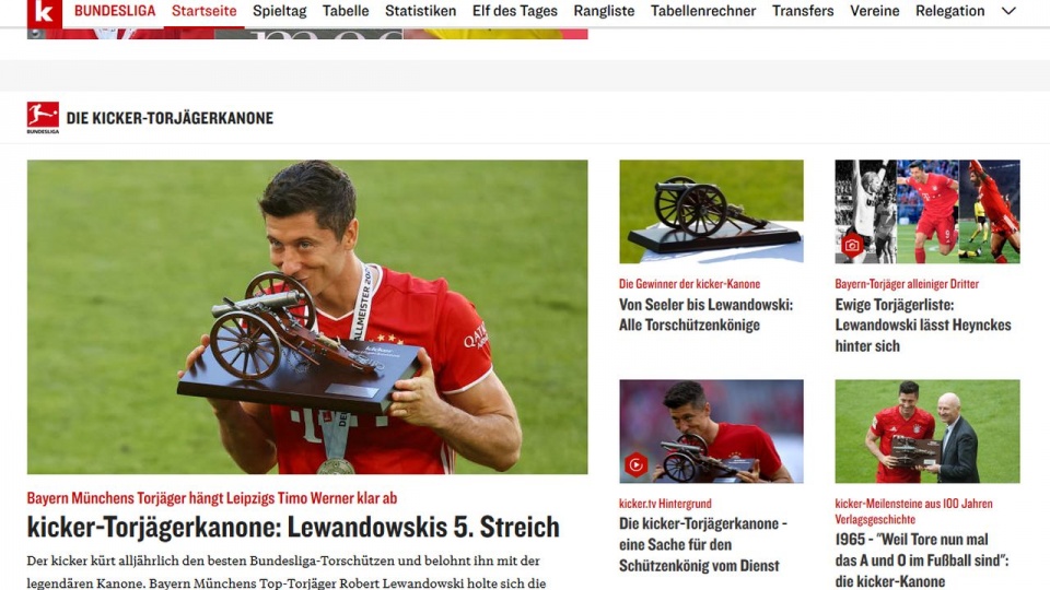 Robert Lewandowski został najlepszym piłkarzem sezonu niemieckiej Bundesligi według magazynu "Kicker". źródło: https://www.kicker.de/778315/artikel/kicker_torjaegerkanone_lewandowskis_5_streich