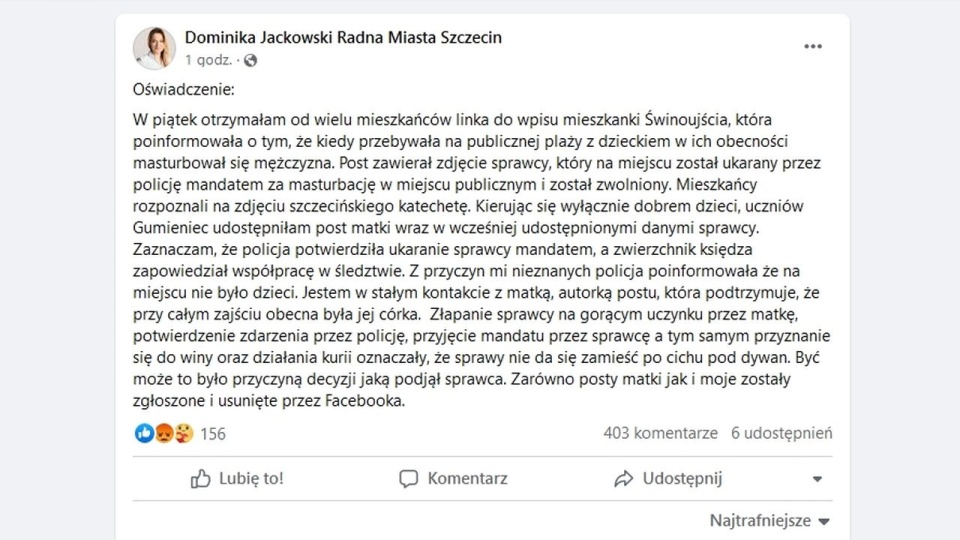 Mat. Facebook / Dominika Jackowski Radna Miasta Szczecin