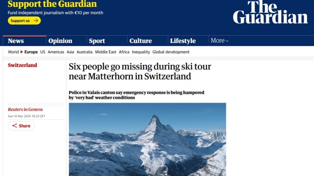 W Szwajcarii odnaleziono ciała pięciu zaginionych w sobotę narciarzy biegowych. Poszukiwania szóstego trwają.