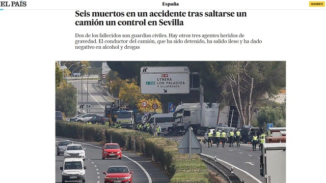W Hiszpanii sześć osób, w tym dwóch policjantów, zginęło po tym, jak ciężarówka wjechała w policyjny punkt kontrolny na autostradzie.