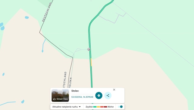 Trasa Stolec - Szczecin, źródo: google.com 22.12.2025