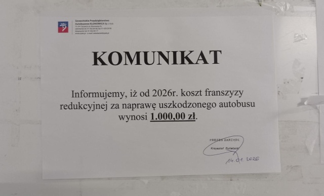 Komunikat w SPA Klonowica, fot. Słuchacz 15.01.2025