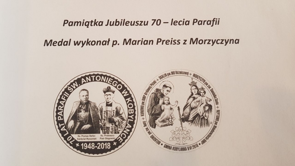 Rysunek projektu monety wykonanej na jubileusz 70 lecia powstania Parafii. Fot. Archiwum prywatne