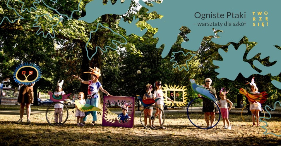Baner Warsztaty dla szkół Ogniste Ptaki Hasiora. Materiały promocyjne organizatora
