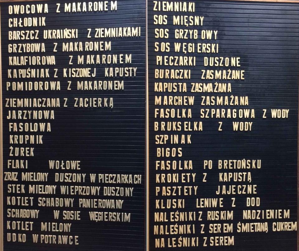 Słynne "literkowe" menu w Barze Turysta w Szczecina. Fot. ze strony Baru Turysta na FB