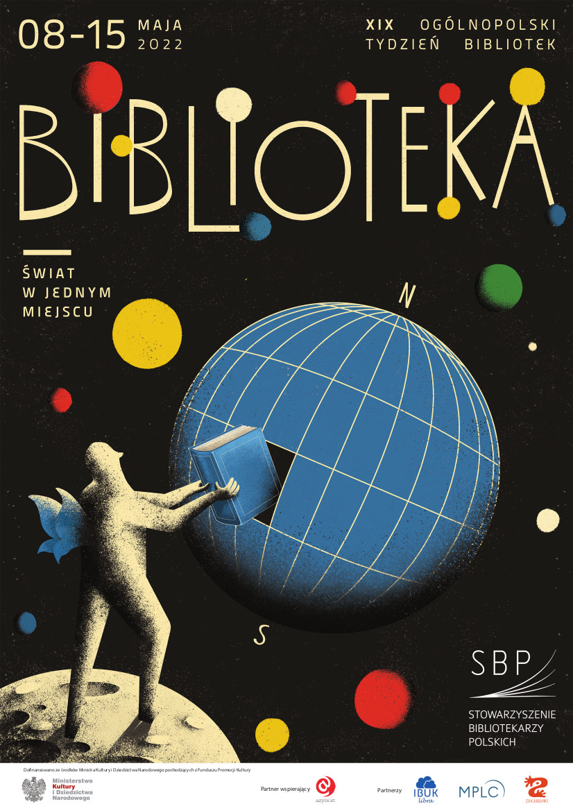 plakat Tygodnia Bibliotek 2022, Projekt plakatu tegorocznej edycji: Agata Małecka, źródło: wydawnictwo.sbp.pl