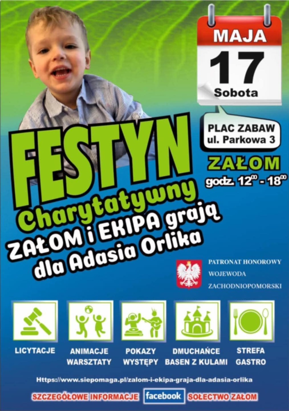 Wielki Festyn Charytatywny - Załom i Ekipa Grają dla Adasia Orlika. Fot. https://www.facebook.com/zalomsolectwo