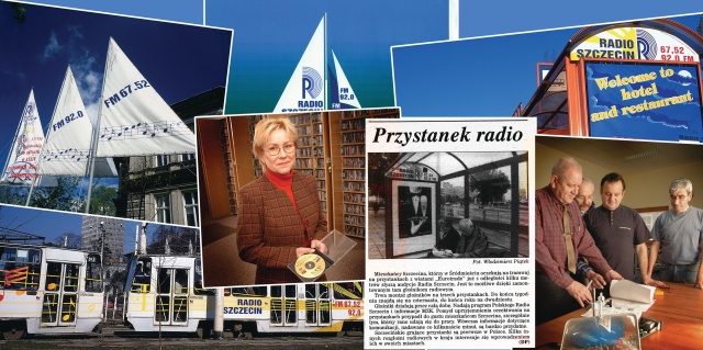 Na zdjęciu w centrum - Iwona Bogucka, pracownica taśmoteki. Na zdjęciu z prawej strony sekcja konserwacji (od lewej): Jan Czyżewski, Ryszard Spisak, Marek Żurawski i Ryszard Pruszyński. Fot. z albumu "60 lat Polskiego Radia Szczecin", pod red. Mariana Kowalskiego Lata 90.