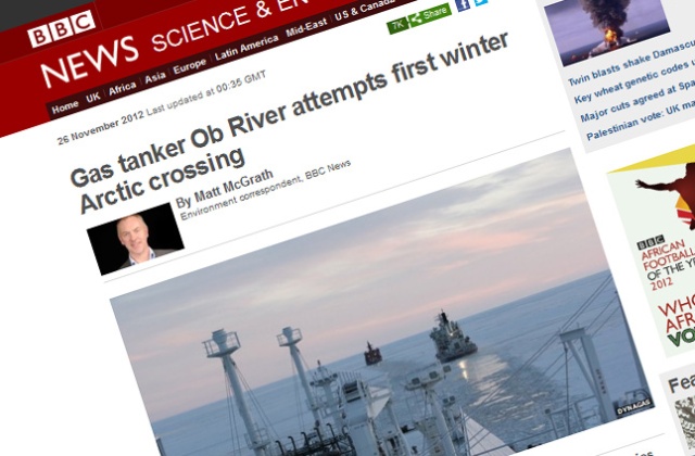 Wypełniony gazem Okręt Ob River opuścił w listopadzie Norwegię i płynie w kierunku Azji - informuje BBC.