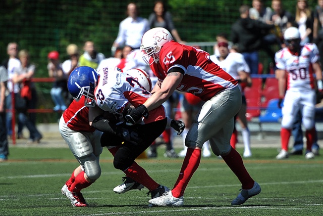Cougars Szczecin wygrali w sobotę z beniaminkiem rozgrywek Bydgoszcz Raiders 30:0. Fot. Łukasz Szełemej [Radio Szczecin] Pogrom beniaminka w Szczecinie [ZDJĘCIA]