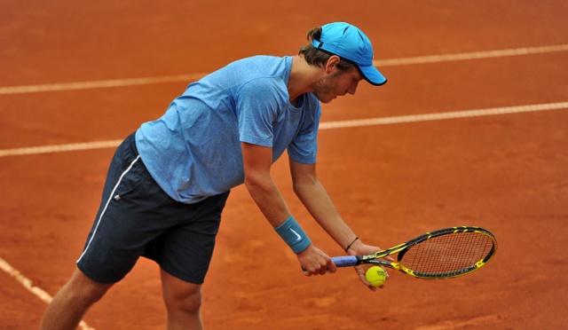 Luca Pouille (FRA) (na zdj.) - Dustin Brown (GER). Fot. Łukasz Szełemej [Radio Szczecin] Niemiecki finał tenisowego Pekao Szczecin Open [ZDJĘCIA]