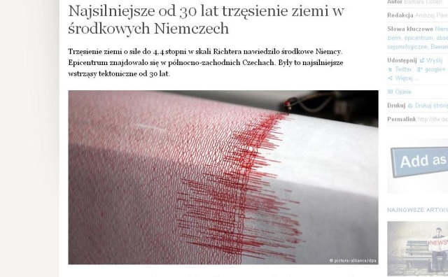 Najsilniejsze od trzydziestu lat trzęsienie ziemi w środkowych Niemczech. Epicentrum wstrząsów o skali 4,5 w skali Richtera znalazło się w zachodnich Czechach.