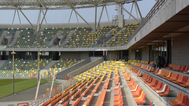 Stadion w Bielsku-Białej. Fot. Tobiasz Madejski [Radio Szczecin] Jak budują stadiony w Bielsku-Białej i Zabrzu? [WIDEO, ZDJĘCIA]