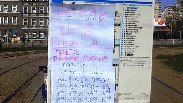 Rozkład jazdy na szczecińskich Pomorzanach na... kartce w kratkę.