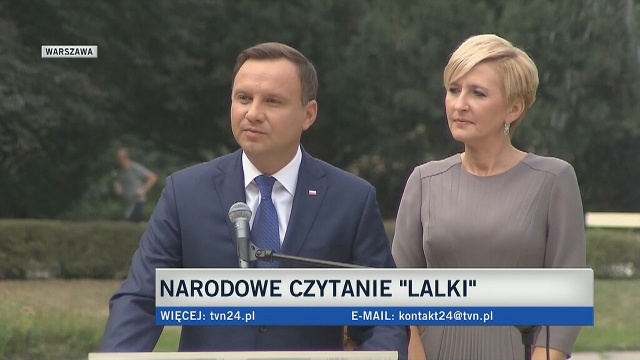 Czwarta edycja ogólnopolskiej akcji Narodowe Czytanie rozpoczęta. W ubiegłym roku w ponad dwóch tysiącach miejscowości czytano Trylogię. Tym razem prezydent Andrzej Duda i pierwsza dama Agata Kornhauser-Duda rozpoczęli czytanie Lalki Bolesława Prusa.