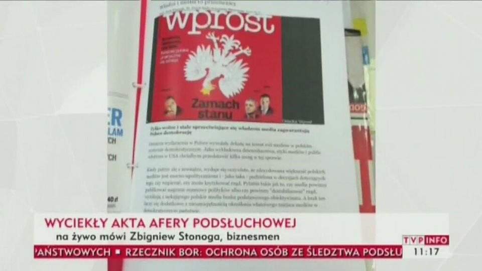 Za wyciek materiałów dotyczących tzw. "afery podsłuchowej odpowiadają służby specjalne - tłumaczy się Zbigniew Stonoga, który od poniedziałku, jak twierdzi tylko publikuje dokumenty na jednym z portali społecznościowych. Fot. TVP/x-news