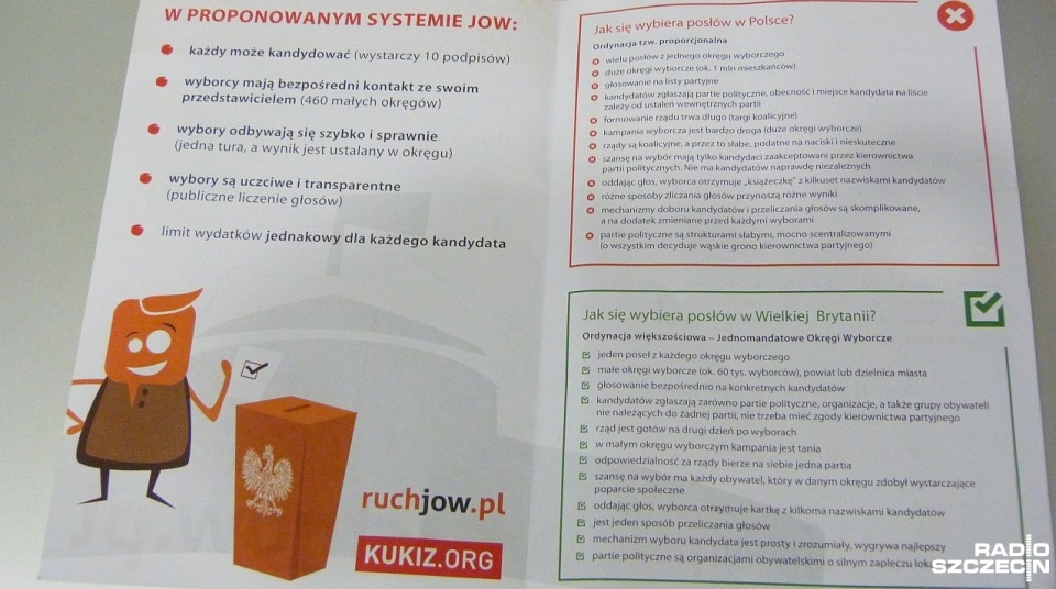 Ponad 10 tysięcy ulotek, strony internetowe z informacjami - zwolennicy jednomandatowych okręgów wyborczych będą namawiać szczecinian do głosowania we wrześniowym referendum. Fot. Piotr Kołodziejski [Radio Szczecin]