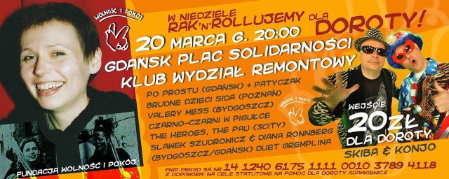Pieniądze na leczenie chorej na raka opozycjonistki ze Szczecina będą zbierane podczas niedzielnego, charytatywnego koncertu, który odbędzie się w Gdańsku.