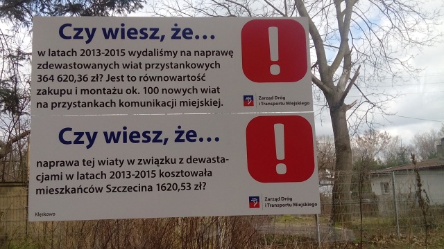 Szczecińscy urzędnicy chcą walczyć z dewastacją wiat autobusowych i tramwajowych.