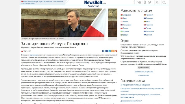 Polowanie na czarownice i represje wobec przeciwników NATO - tak rosyjskie media piszą o zatrzymaniu Mateusza Piskorskiego.