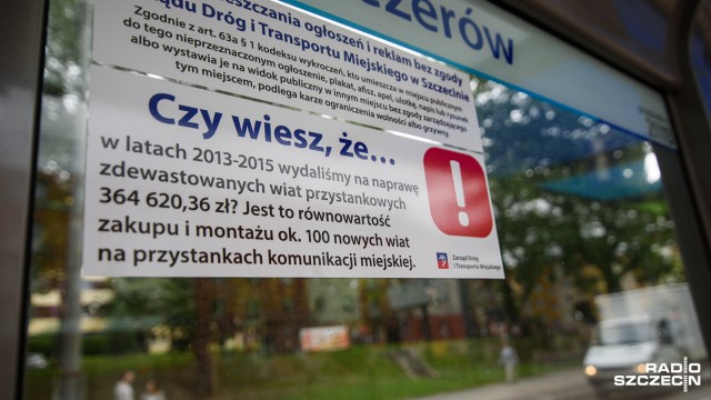 Spada liczba dewastacji wiat przystankowych w Szczecinie. Jak wylicza Zarząd Dróg i Transportu Miejskiego aktów wandalizmu jest o 10 procent mniej w porównaniu z ubiegłym rokiem.