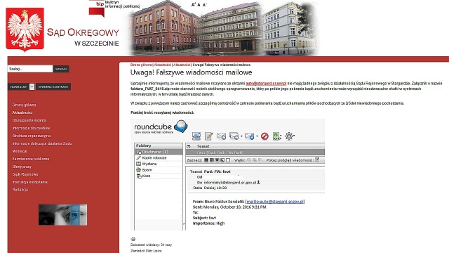 Hakerzy podszywają się pod stargardzki sąd rejonowy. Wysyłają maile z rzekomą fakturą.