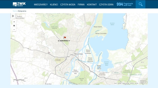 Mapę wodociągowych awarii uruchomił Zakład Wodociągów i Kanalizacji w Szczecinie.