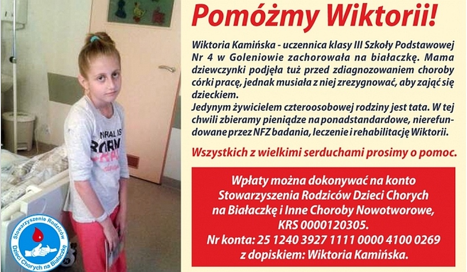 Wiktoria jest uczennicą Szkoły Podstawowej nr 4 w Goleniowie. Na białaczkę zachorowała w sierpniu. Fot. goleniow.pl