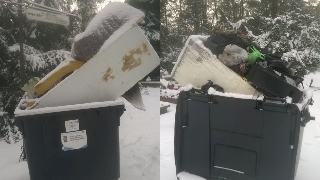Lodówki, telewizory i kanapy na Cmentarzu Centralnym w Szczecinie. Ktoś wrzucił je do kilku kontenerów na zwiędłe kwiaty i stare znicze przy ulicy Mieszka I. I jak się okazuje bezkarnie, bo nie ma jak schwytać sprawcy - nikt nic nie widział, a monitoring nie obejmuje tego miejsca.