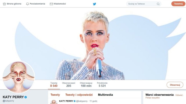 Amerykańska wokalista Katy Perry od teraz znana będzie nie tylko ze względu na swoje muzyczne hity popularne na całym świecie. Piosenkarka pobiła właśnie historyczny rekord pod względem liczby fanów na Twitterze.