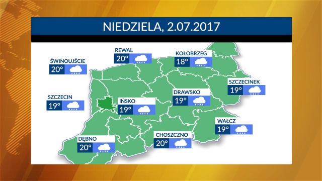 Niedziela zapowiada się deszczowo w całym regionie. Temperatury jak na lato, tez nie rozpieszczają. Na horyzoncie nie widać wielkich zmian w pogodzie.