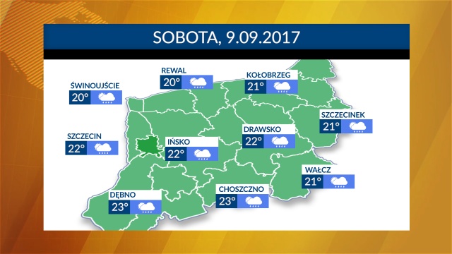 Pochmurno, deszczowo, ale za to całkiem ciepło - taka pogoda zapowiada się w sobotę w Zachodniopomorskiem. W ciągu dnia termometry w regionie będą wskazywać od 20 do 23 stopni Celsjusza.