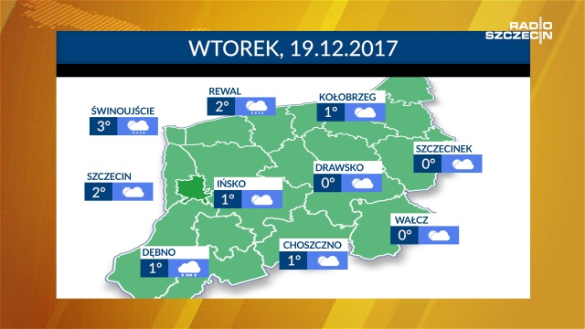 Wtorek w regionie zapowiada się zimny i pochmurny. W ciągu dnia termometry będą wskazywać od 0 do 3 stopni Celsjusza. Miejscami może przelotnie popadać deszcz i deszcz ze śniegiem.
