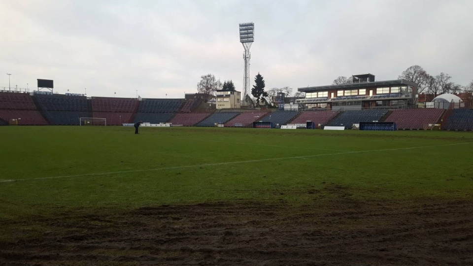 W efekcie w wielu miejscach murawa przypomina teraz grzęzawisko. Jak mówi Dariusz Sadowski z Urzędu Miasta, wkrótce rozpocznie się jej piaskowanie. Fot. Radosław Jaczmiński [Radio Szczecin]