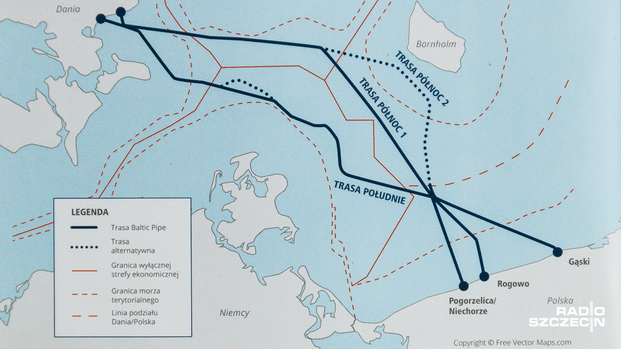 Gaz-System wybrał preferowaną trasę gazociągu podmorskiego Baltic Pipe. Liczy ona 275 kilometrów. Rurociąg będzie wychodzić na ląd w miejscowościach Faxe South w Danii oraz Niechorze-Pogorzelica w Polsce.