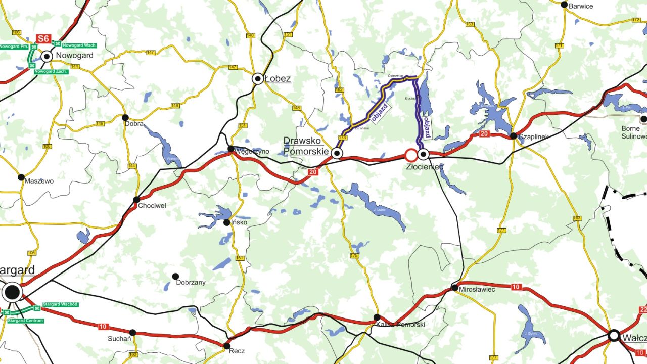 Kierowców jadących drogą krajową nr 20 obowiązuje 16-kilometrowy objazd.