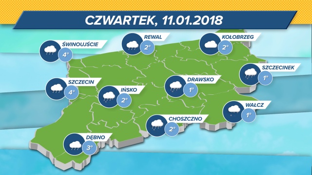 Pochmurno, deszczowo, ale bez mrozu - taka pogoda zapowiada się w czwartek w regionie. W ciągu dnia termometry będą wskazywać od 1 do 4 stopni Celsjusza. Miejscami, oprócz deszczu, możliwe są także opady deszczu ze śniegiem.