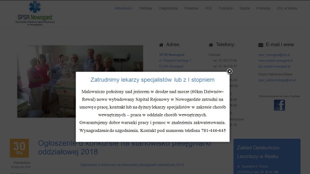 Nietypowe ogłoszenie miało zachęcić do podjęcia pracy w szpitalu - nie zgłosił się jednak ani jeden lekarz. Na taki krok zdecydowały się władze placówki w Nowogardzie.