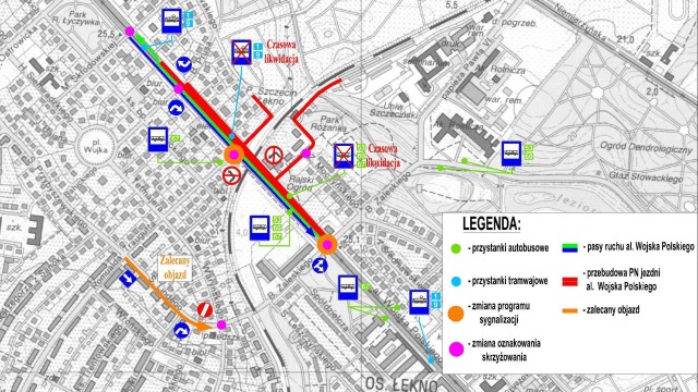 Od południa czekają kłopoty z przejazdem al. Wojska Polskiego. W związku z budową Węzła Łękno w piątek zamknięty zostanie odcinek w stronę jeziora Głębokie od ul. Zaleskiego, aż do ul. Skłodowskiej-Curie.
