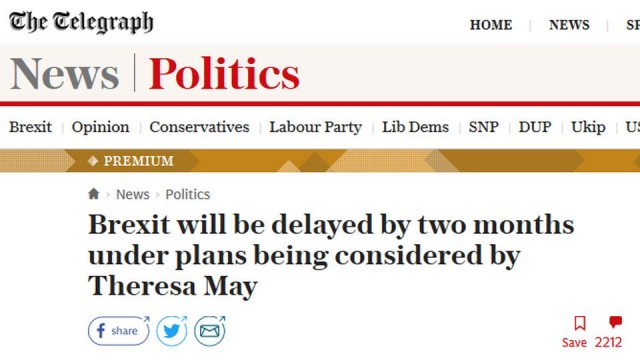 W Wielkiej Brytanii coraz więcej doniesień o przełożeniu brexitu na później. W Izbie Gmin narasta ponadpartyjny bunt przeciwko premier. Buntownicy chcą zmusić Theresę May do odłożenia brexitu, by uniknąć wyjścia bez umowy. Ale Daily Telegraph donosi, że myśli o tym również Downing Street.
