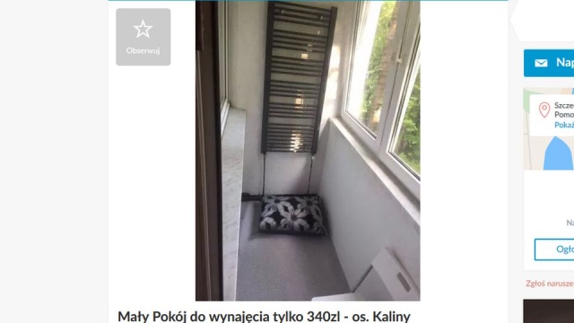 To prawdopodobnie najpopularniejsze ogłoszenie ostatnich dni - w szczecińskim mieszkaniu jest do wynajęcia... balkon. Ogłoszenie zrobiło furorę w sieci i w mediach. I jak się okazuje - zrobiło też niezłą reklamę autorowi. Teraz balkon można wynająć najwcześniej po wakacjach.