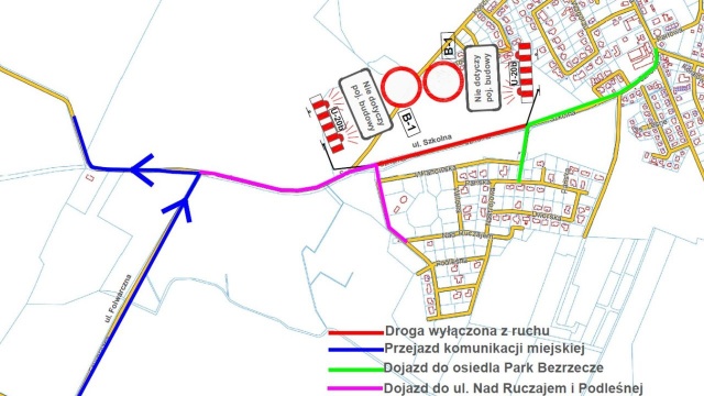 W nocy z czwartku na piątek wprowadzona zostanie nowa organizacja ruchu w okolicach przebudowywanej ul. Szkolnej w Bezrzeczu. Zmiany dotyczyć będą przede wszystkim mieszkańców dojeżdżających samochodami do okolicznych osiedli.