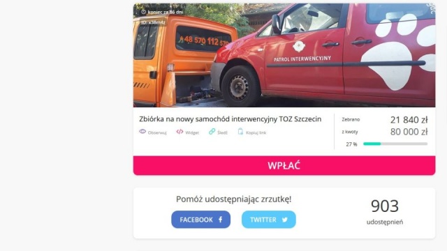 Samochód, którego potrzebujemy musi być sprawny, a ten, którym dysponujemy, niestety taki nie jest - mówili w audycji Radio Szczecin na Wieczór przedstawiciele Szczecińskiego Towarzystwa Ochrony Zwierząt.