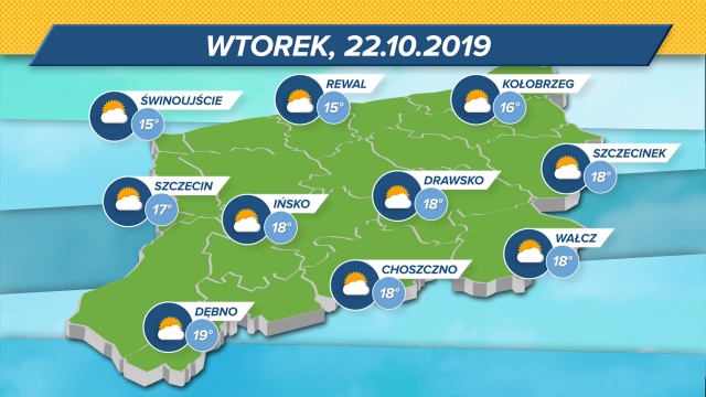 Wtorek z chmurami, ale spodziewane przejaśnienia. Wskazania termometrów: 15-19 stopni w skali Celsjusza. Wiatr słaby, ciśnienie rośnie.