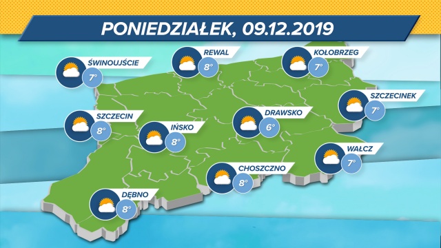 Zachmurzenie umiarkowane i duże. Termometry w regionie wskażą maksymalnie 7-8 stopni w skali Celsjusza. Odczucie chłodu zwiększy wiatr. Na wybrzeżu może w porywach osiągać 65 kmh. Ciśnienie wysokie.