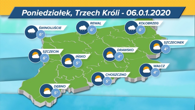 Zachodniopomorskie Orszaki Trzech Króli przejdą pod deszczowymi chmurami, choć na południu województwa spodziewane przejaśnienia. Maksymalne wskazania termometrów w regionie: 4-6 stopni w skali Celsjusza. Wiatr z południa, ciśnienie wysokie. Wilgotność: 93 proc.