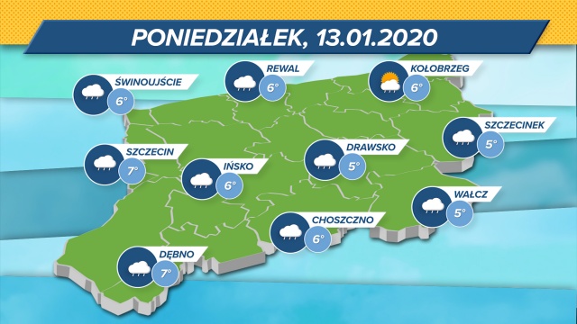 Temperatury w regionie będą utrzymywać się w granicach 5-7 stopni Celsjusza. Nad regionem wciąż sporo chmur, choć można liczyć na miejscowe przejaśnienia.