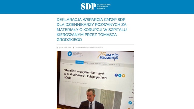 Stowarzyszenie Dziennikarzy Polskich staje w obronie dziennikarzy pozwanych przez marszałka Senatu Tomasza Grodzkiego.